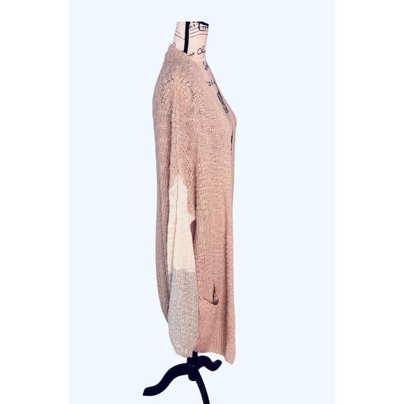 Easel Women' Size Medium Acrylic Pink Open Weave Cardigan Sweater Duster - Picture 3 of 6